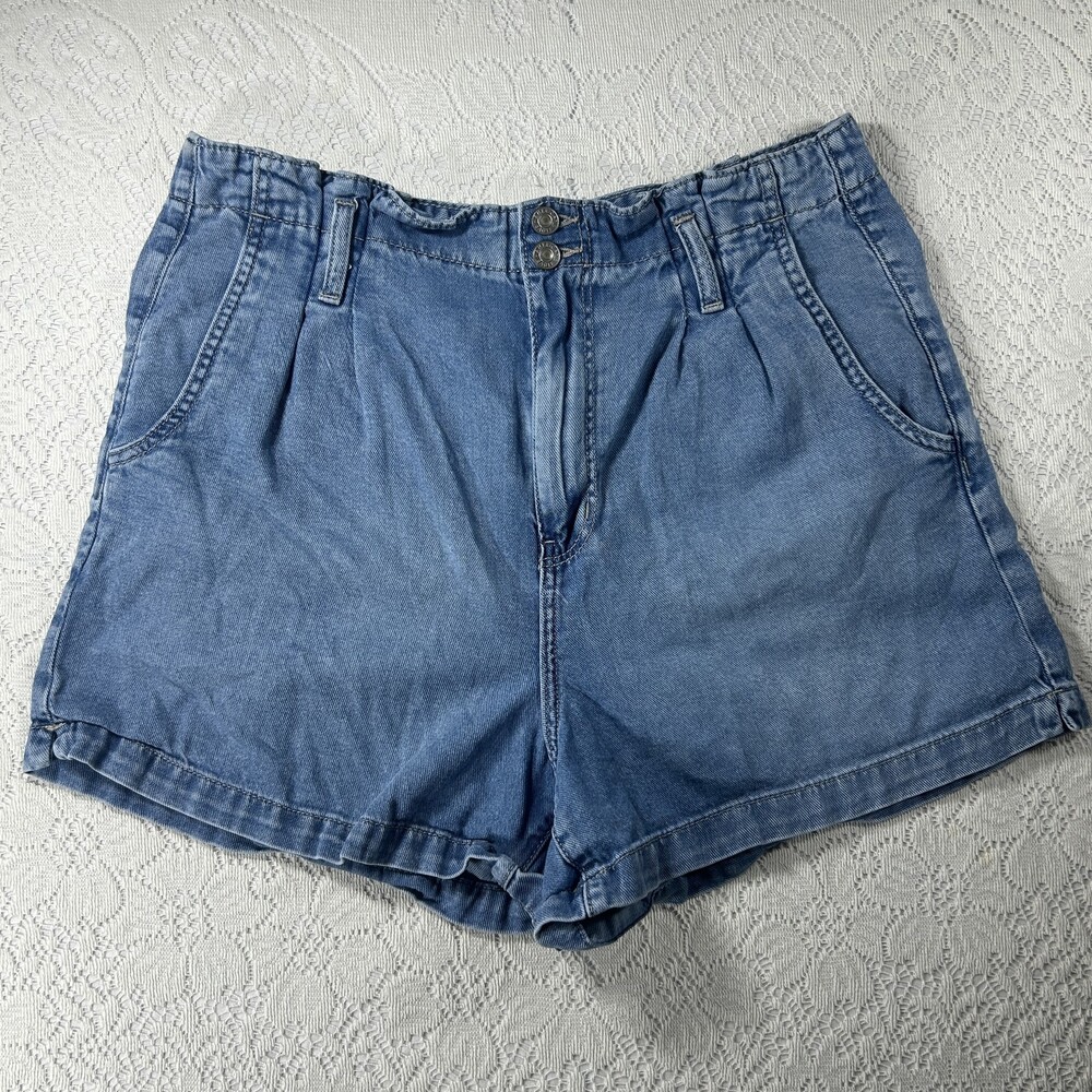 American Eagle Shorts Womens 14 High Rise Denim Relaxed Pleated Casual Pockets